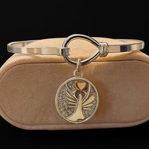 Angel Charm Bangle Bracelet – Silver Tone